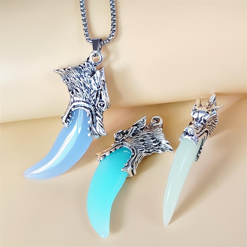 Wholesale Luminous large wolf tooth vintage inlaid wolf head men' s pendant