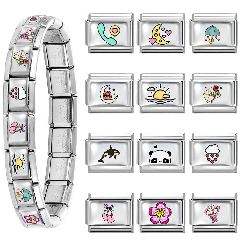 Wholesale Stainless Steel DIY Module Bracelet Heart-Shaped Panda Design Couple Jewelry Accessory