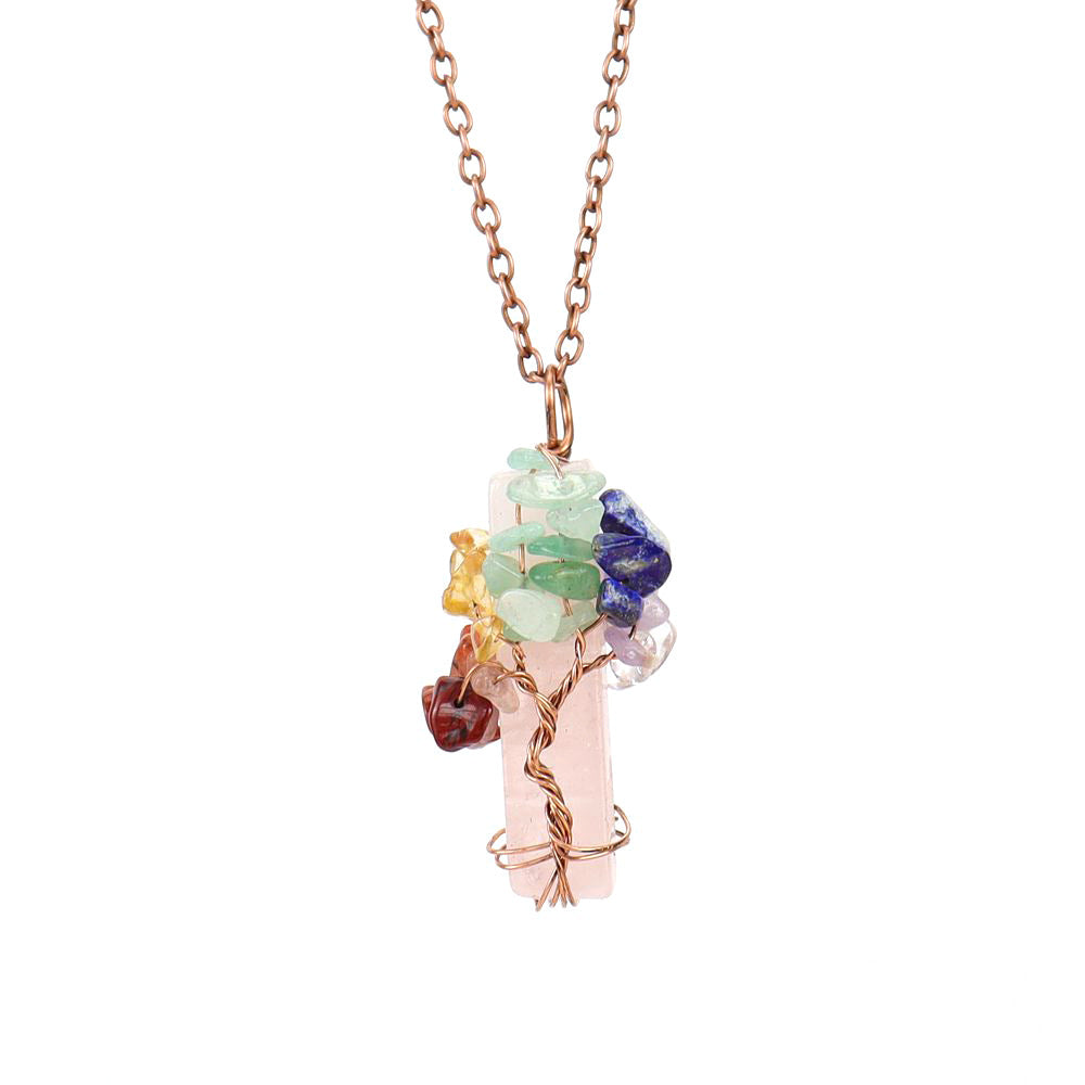 Wholesale Irregular Natural Stone Amethyst Tree Of Life Pendant Necklace Handwoven Fashion Jewelry Boutique Resale