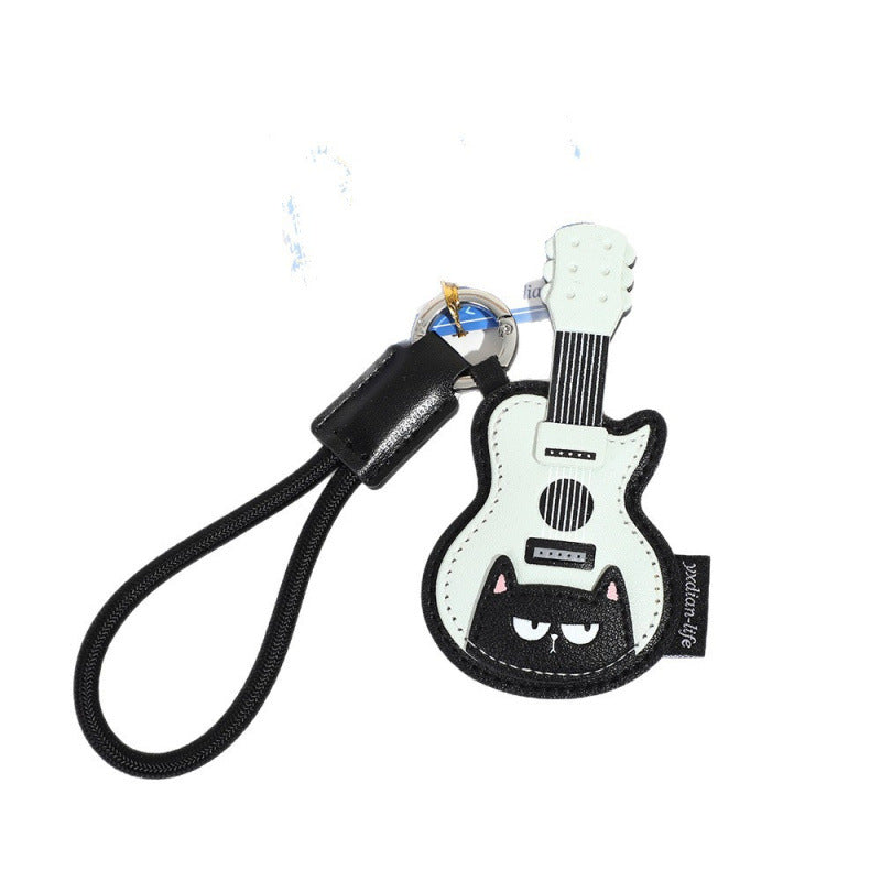 Wholesale Leather Cat Guitar Keychain Decorative Accessory Music Lover Gift With Anti Counterfeit Card