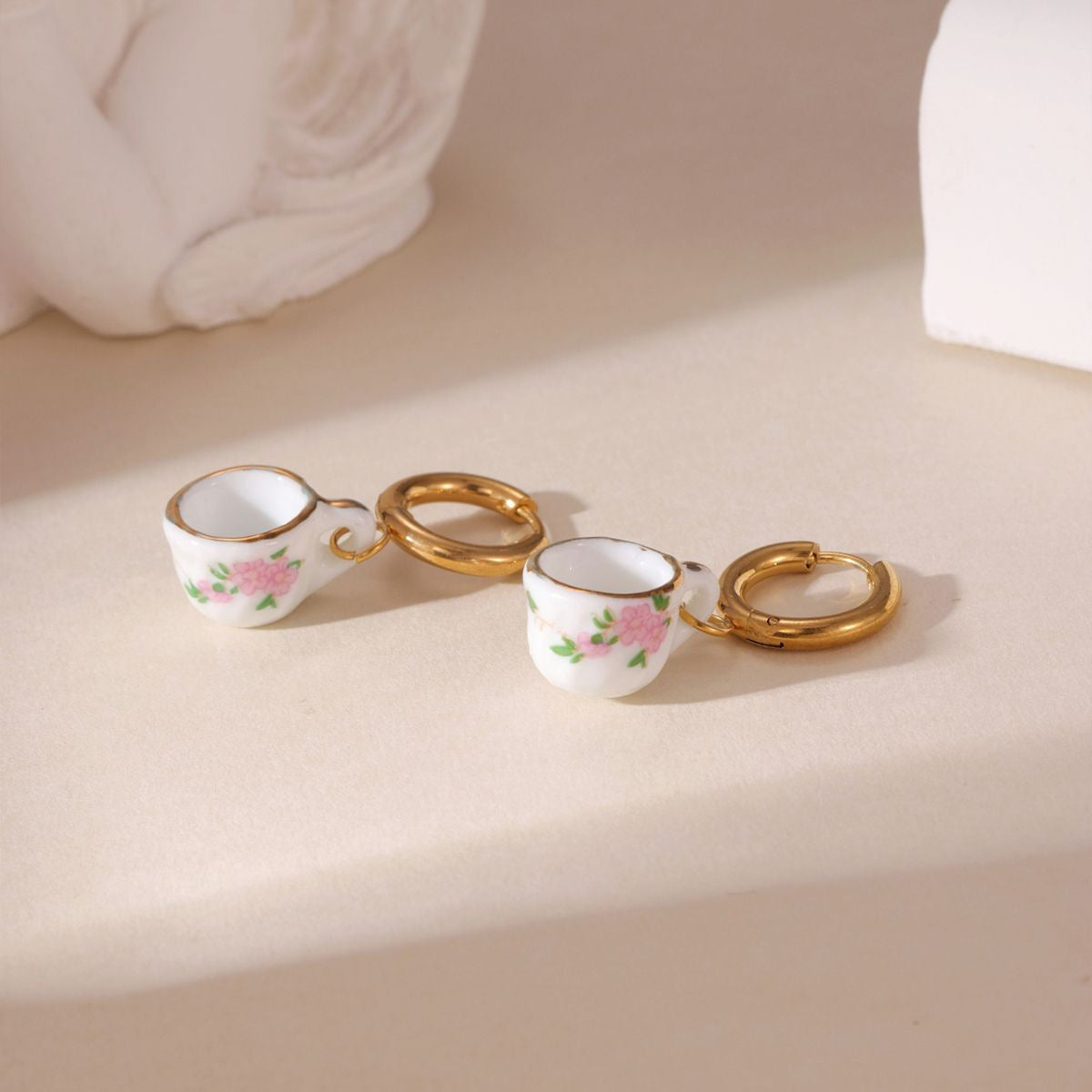 Wholesale Cup and Plate Shaped Ceramic Blue and White Porcelain Earrings