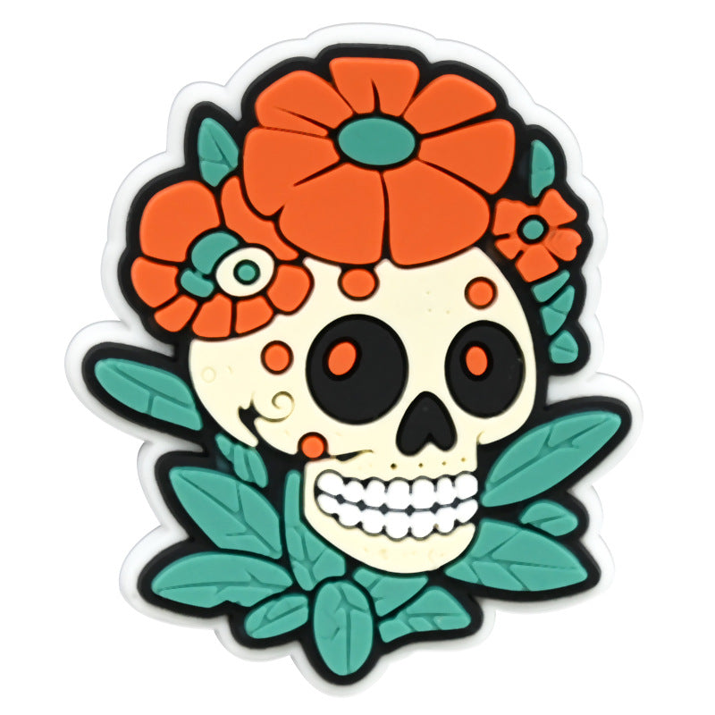 Wholesale Random 100pcs Day of The Dead PVC Soft Rubber Shoe Buckle Decoration ACC-SC-RYY075