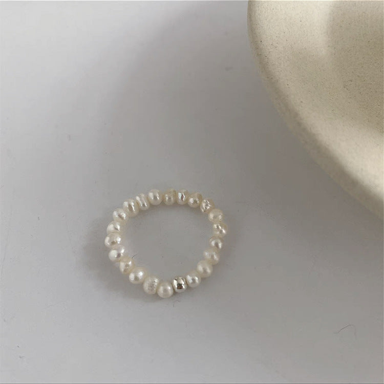 Wholesale  Freshwater Pearl Metal Staggered Opening Ring All-match Elegant Ring Cold Style