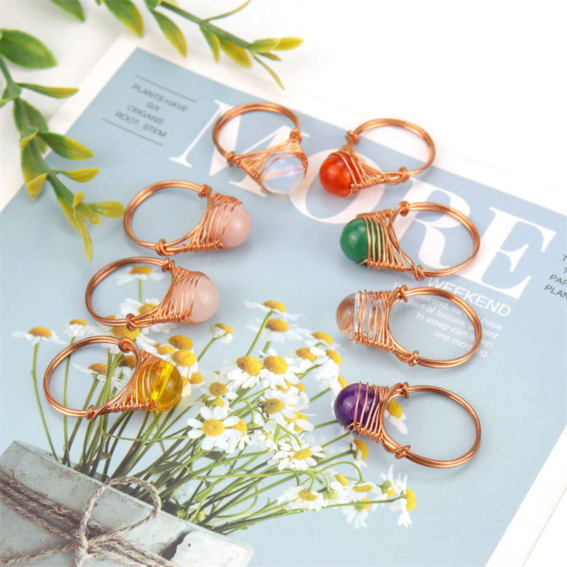 Wholesale hand-woven red agate bead ring