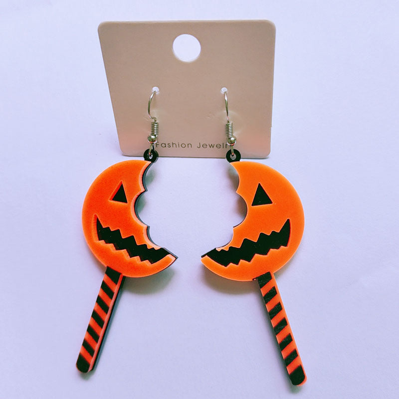 Wholesale Halloween  funny acrylic plate  orange pumpkin lollipop earrings