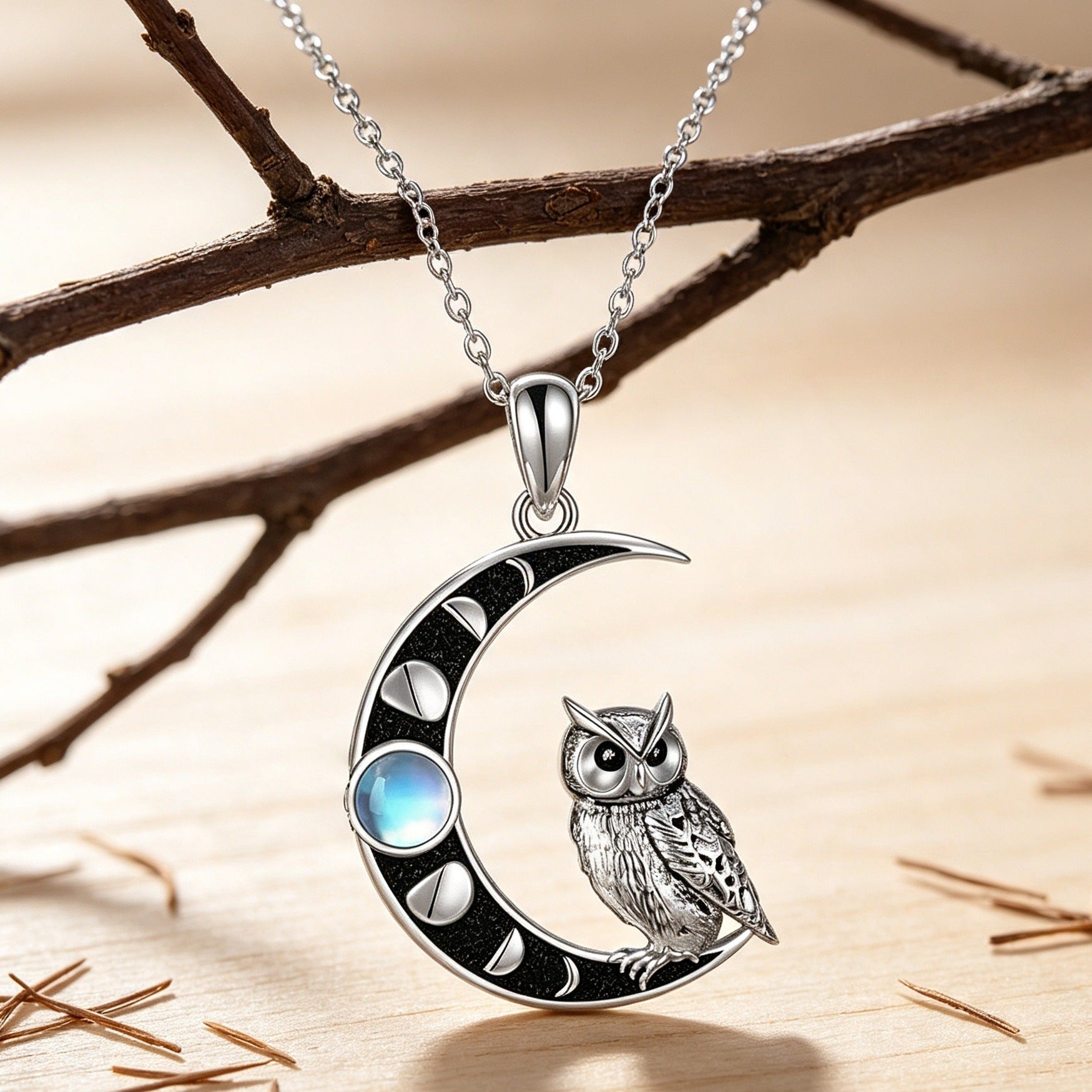 Wholesale Moon Phase Owl Pendant Necklace Retro Alloy Animal Collarbone Chain Fashion Accessory For Boutique Resale