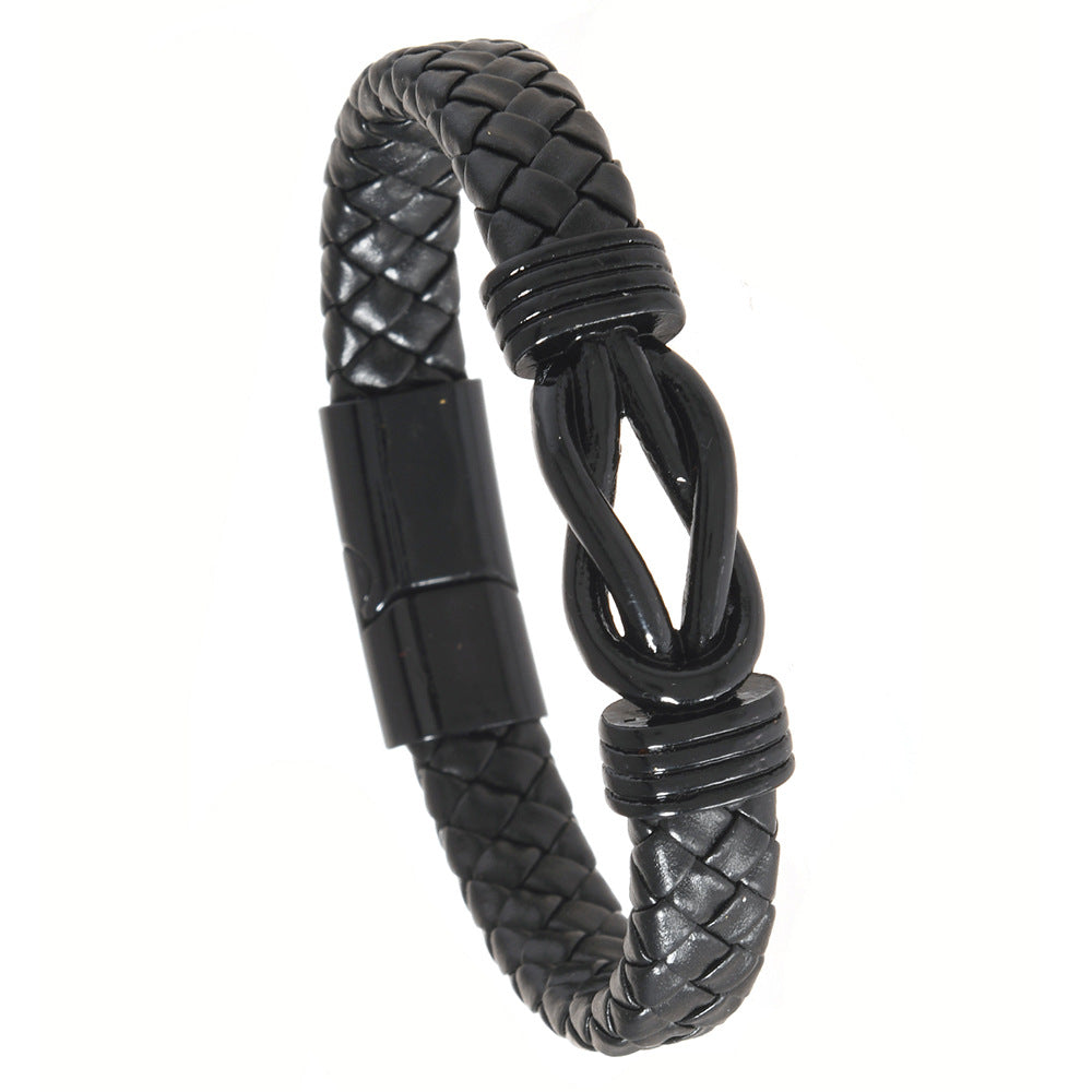 Wholesale Men' s Magnetic Buckle Bracelet Hand-In-Hand Braided Leather Bracelet