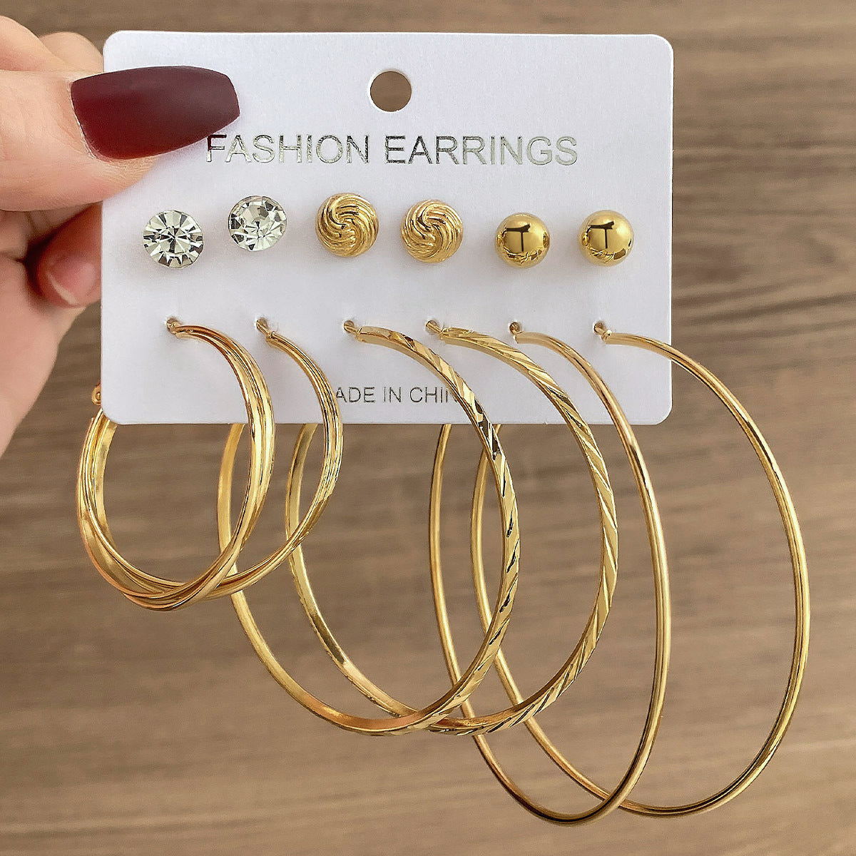 Wholesale Metal colorful geometric round retro earrings six-piece set