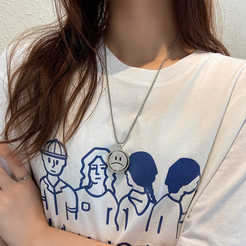 Wholesale Titanium Steel Rotating Smiley Face Hip Hop Sweater Chain ACC-NE-Leis007