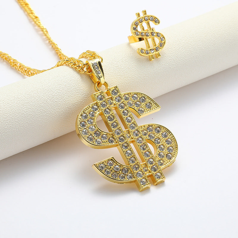 Wholesale Diamond Dollar Sign Pendant Necklace for Men,  Hip Hop Layering Jewelry Fashion Accessory