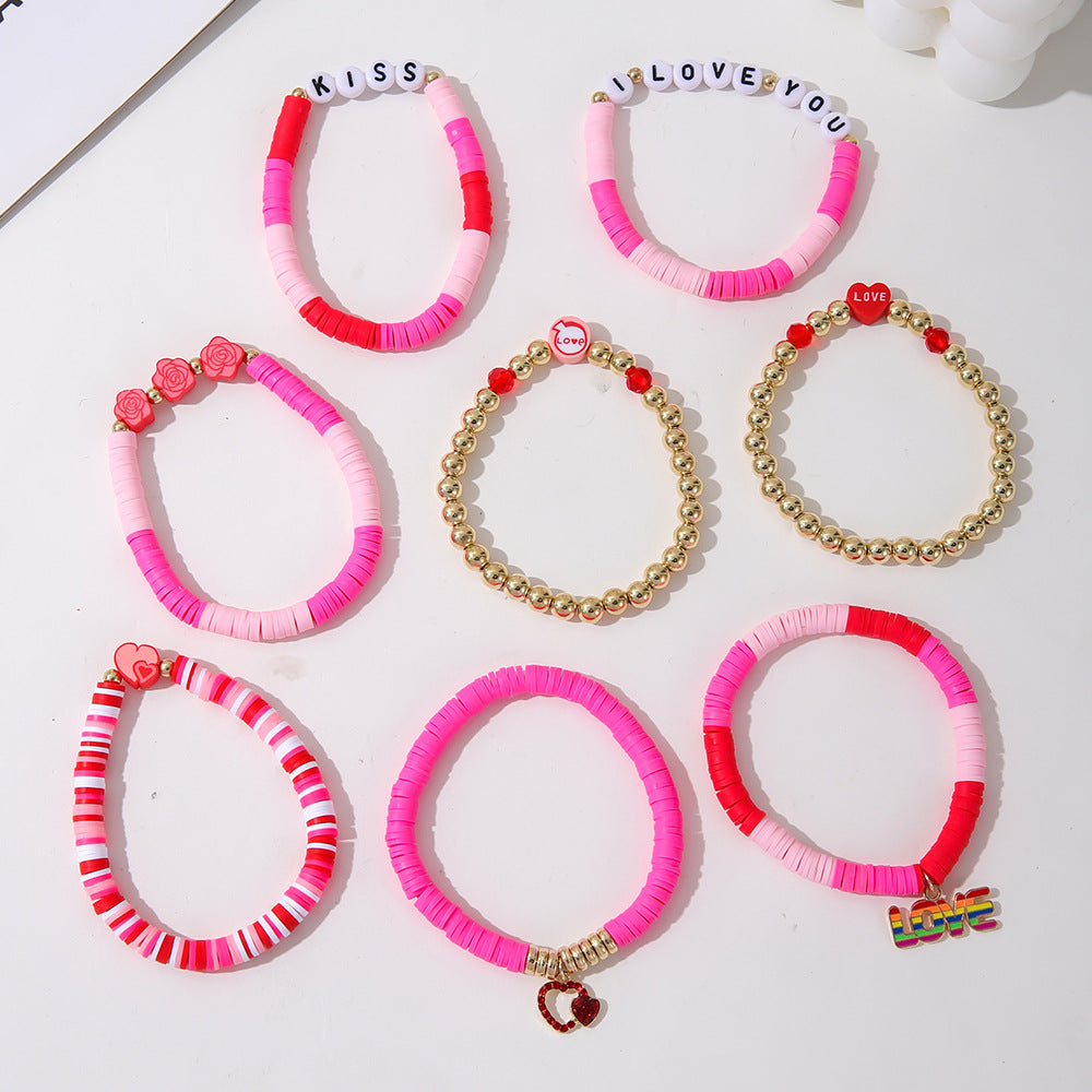 Wholesale Pink Rose LOVE Heart Shaped Bracelet Set