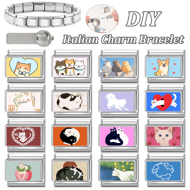 Wholesale 9mm Italian Charm Starter Bracelets DIY Cute Pet Series Stainless Steel Composable Bracelet