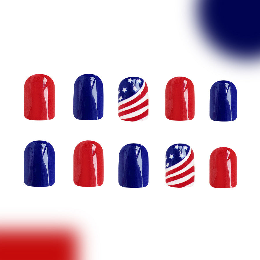 Wholesale 24 Pieces/box American Independence Day Red and Blue Color Manicure Press-on Nails Kits Nail Stickers ACC-NS-GuaiXL020