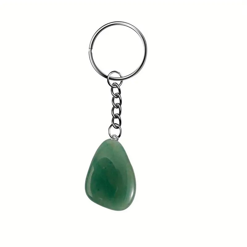 Wholesale Chic Natural Crystal Gemstone Keychain Amulet Pendant Stainless Steel Keyring Bag Charm Jewelry Accessory