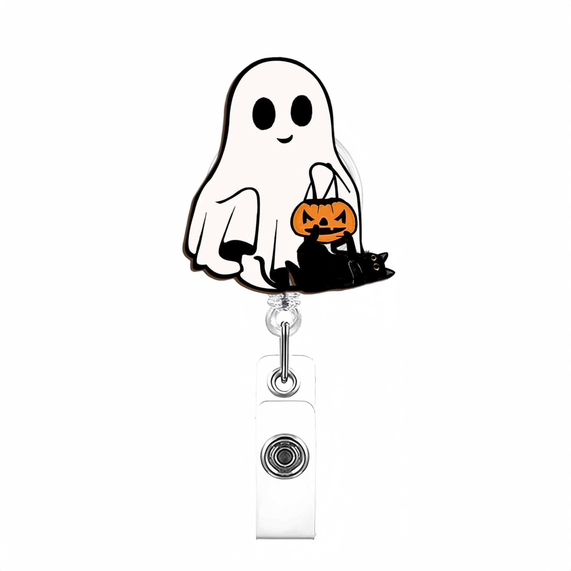 Wholesale Cute White Ghost Retractable Badge Reel with B. O. O.  Design,  Acrylic ID Holder for Nurse Doctor,  Gift
