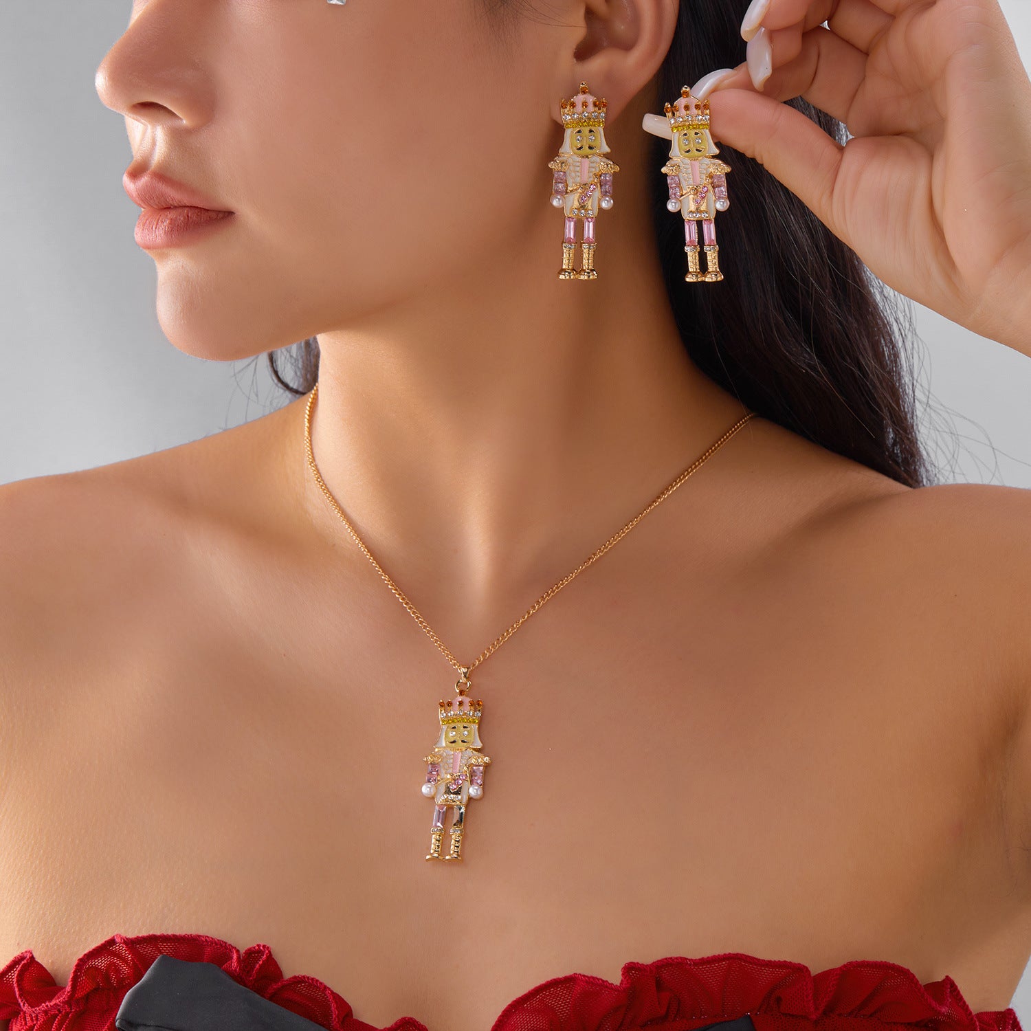 Wholesale Christmas Nutcracker Soldier Earring Necklace Set
