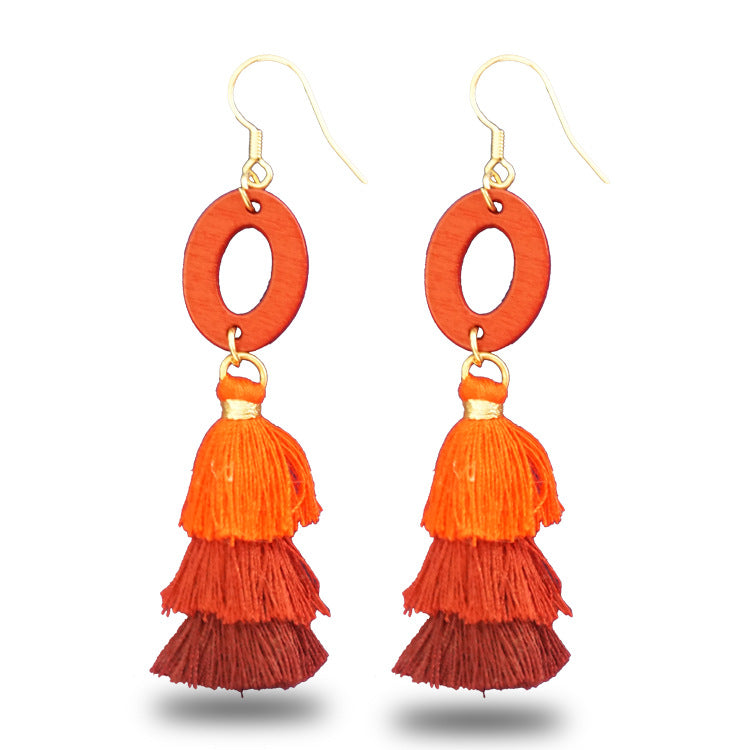 Wholesale 2 pairs/pack Hand Braided Earrings Ethnic Style Wooden Tassel Earrings ACC-ES-Jixuan003