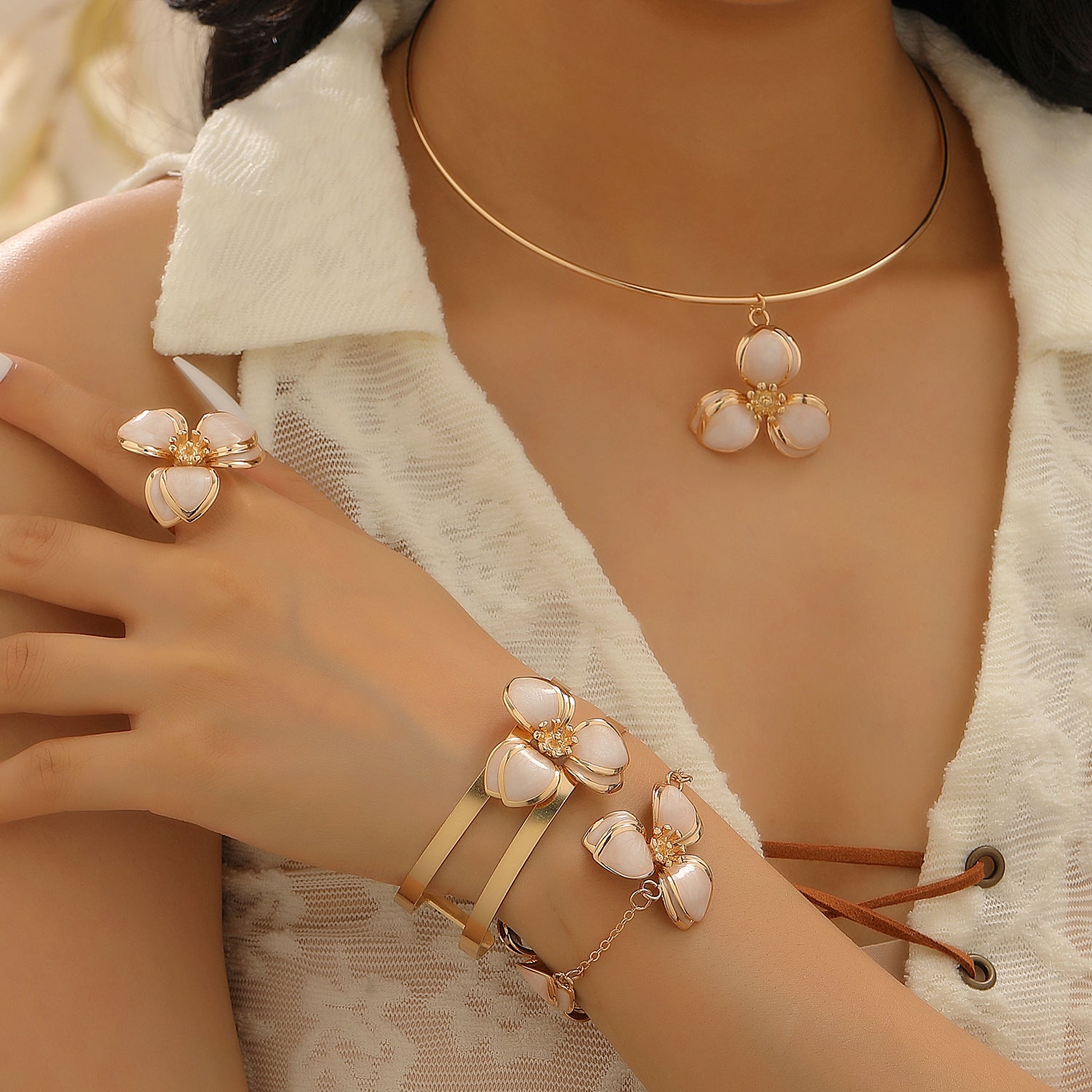 Wholesale Stylish Flower Earrings For Women Double Layer Petal Colorful Dripping Oil Zinc Alloy Everyday Jewelry Accessory