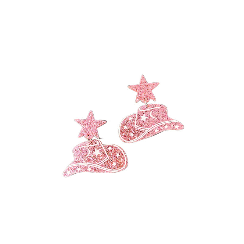 Wholesale Western Style Cowboy Hat Disco Ball Acrylic Earrings ACC-ES-XP008