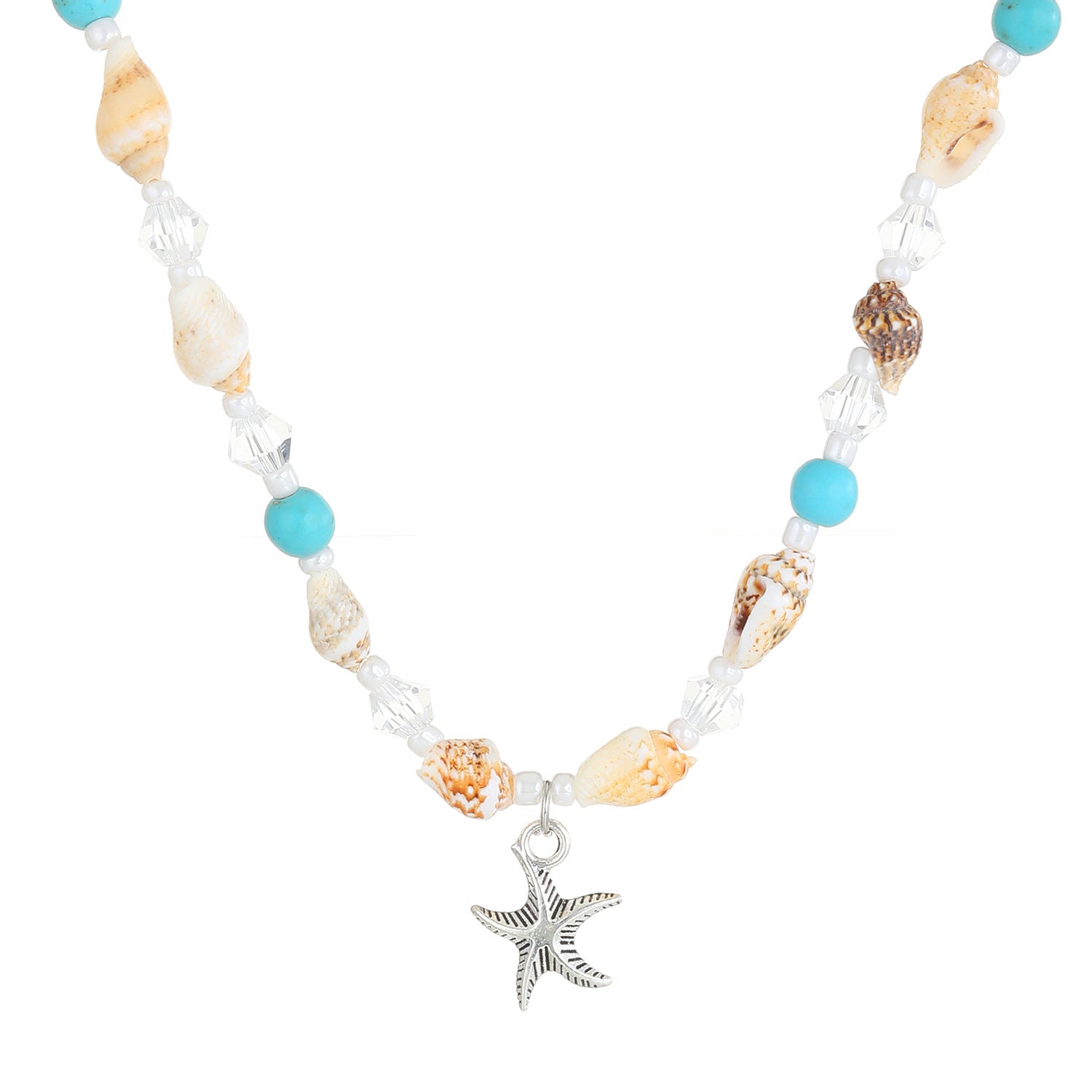 Wholesale  Rice Bead Turquoise Bracelet Beach Starfish Pendant Shell Crystal Bead Women Necklace suit