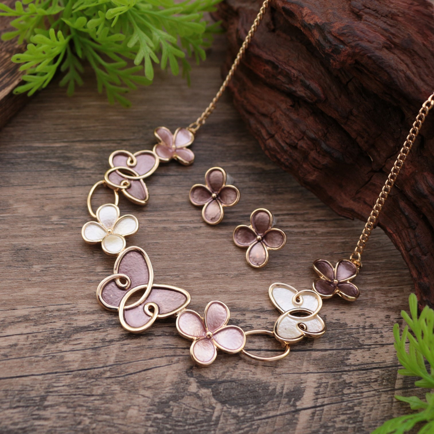 Wholesale Enamel Butterfly Flower Earrings Necklace