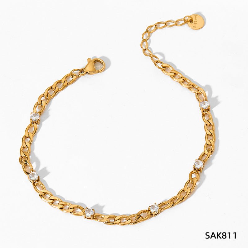 Wholesale  Stainless Steel Inlaid Colorful Zircon Geometric  Bracelet