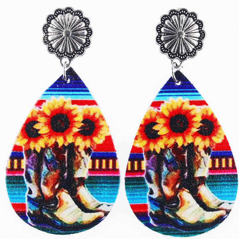 Wholesale Western Denim distressed cowboy boots cactus leather earrings