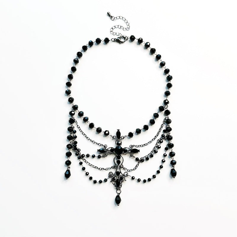 Wholesale Multi-layer Black Crystal Beaded Hollow Baroque Necklace