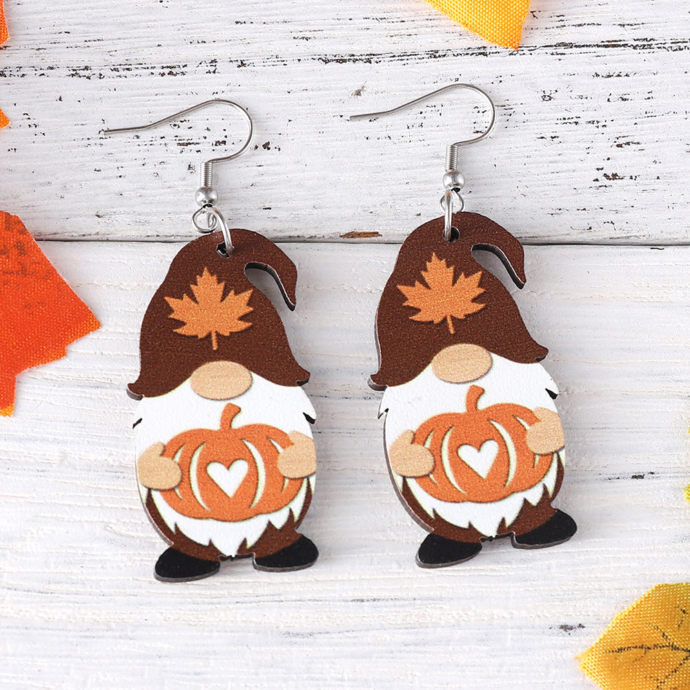 Wholesale Thanksgiving Day Pumpkin Maple Leaf Cute Pendant Wood Earrings ACC-ES-ChuLian039