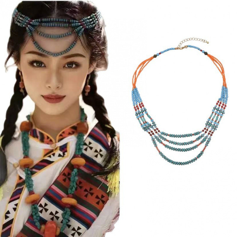 Wholesale Tibetan Style Beaded Necklace Yew Wood Handmade Jewelry Accessory for Gift