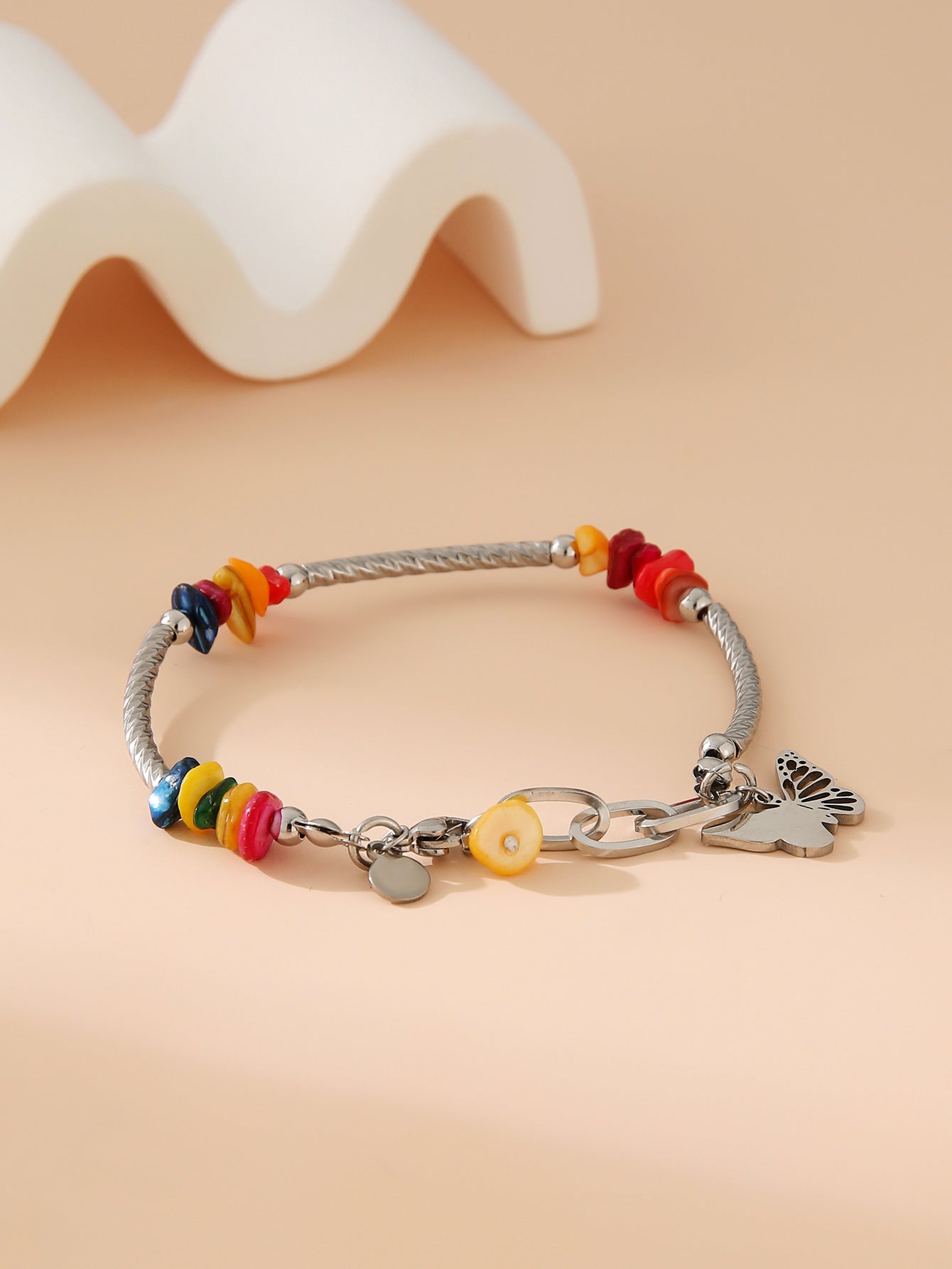 Wholesale  stainless steel color gravel butterfly pendant gold bracelet