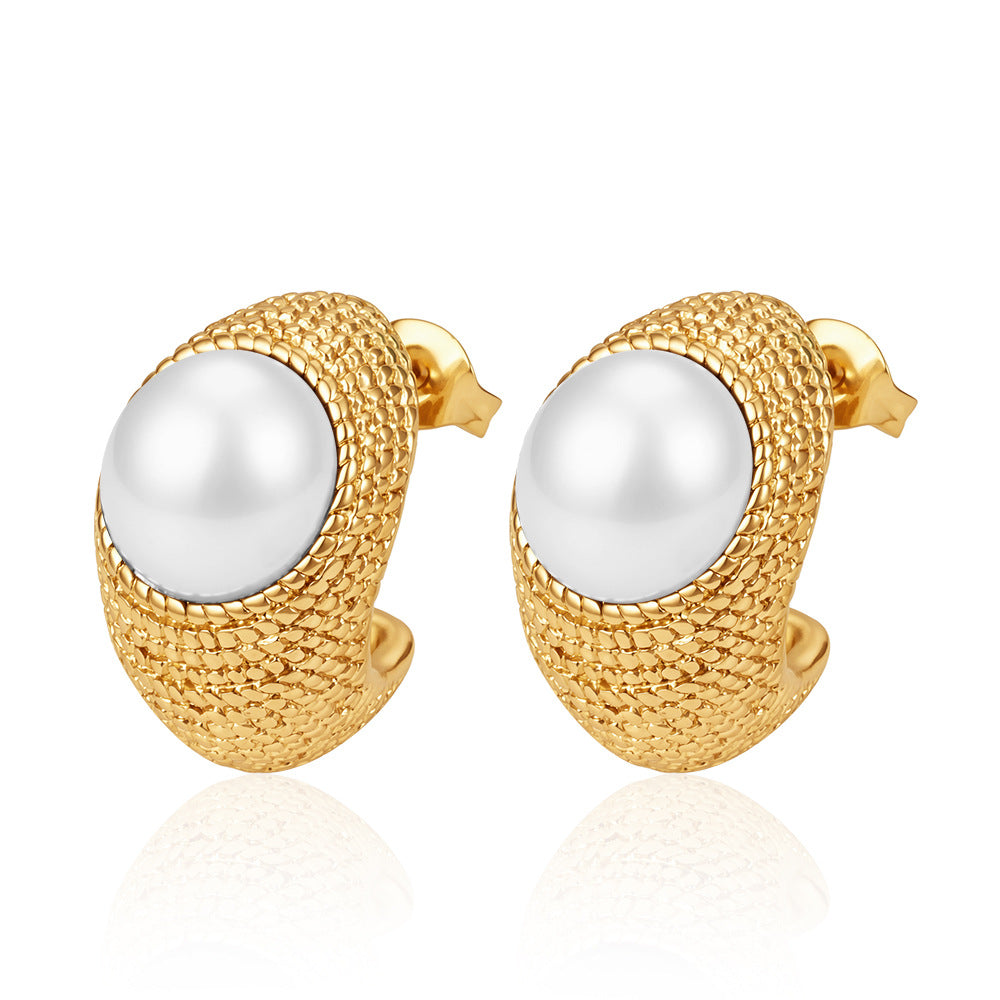 Wholesale French Retro Cat Eye Pearl Earrings 18K Gold Plated Party Wear