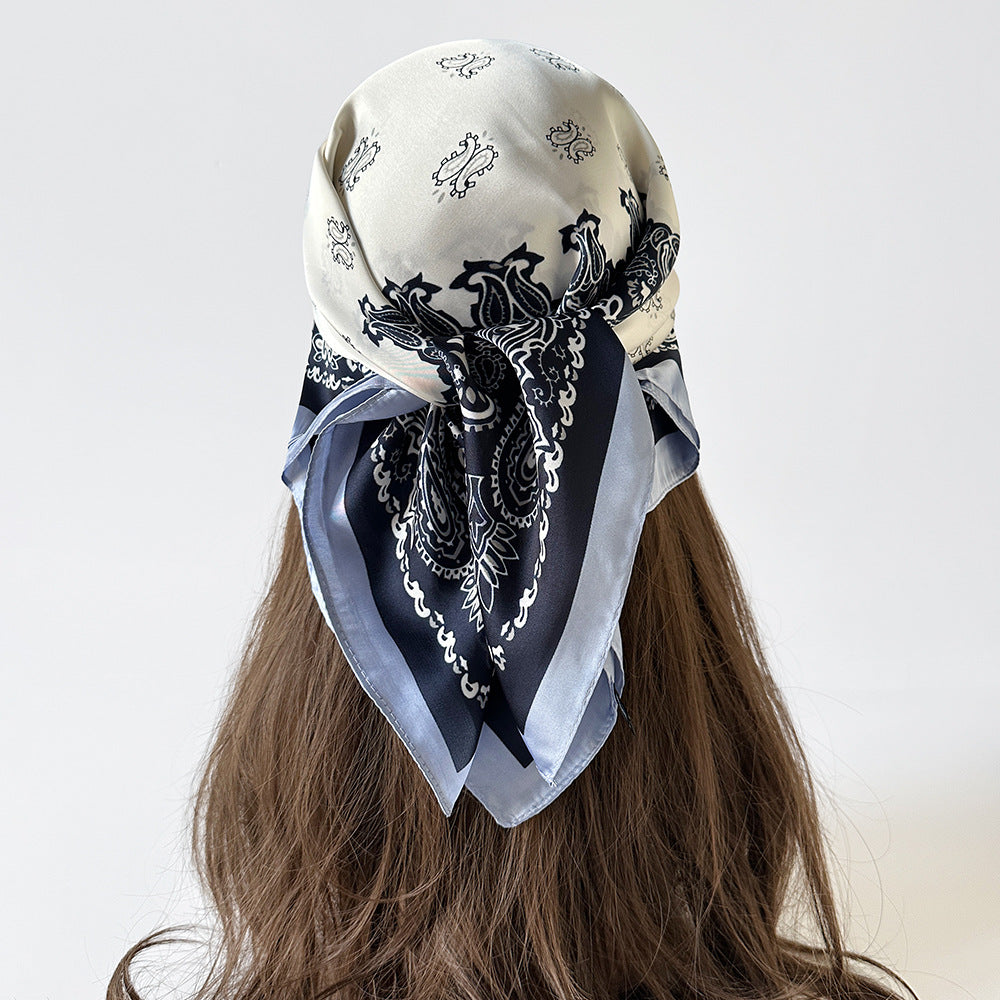 Wholesale Black and White Cashew Flower Silk  Scarf