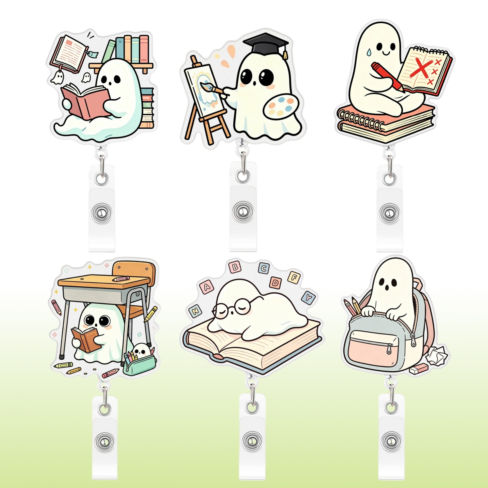 Wholesale Trendy BOO Campus Back To School Retractable Badge Clip Plastic Student ID Holder