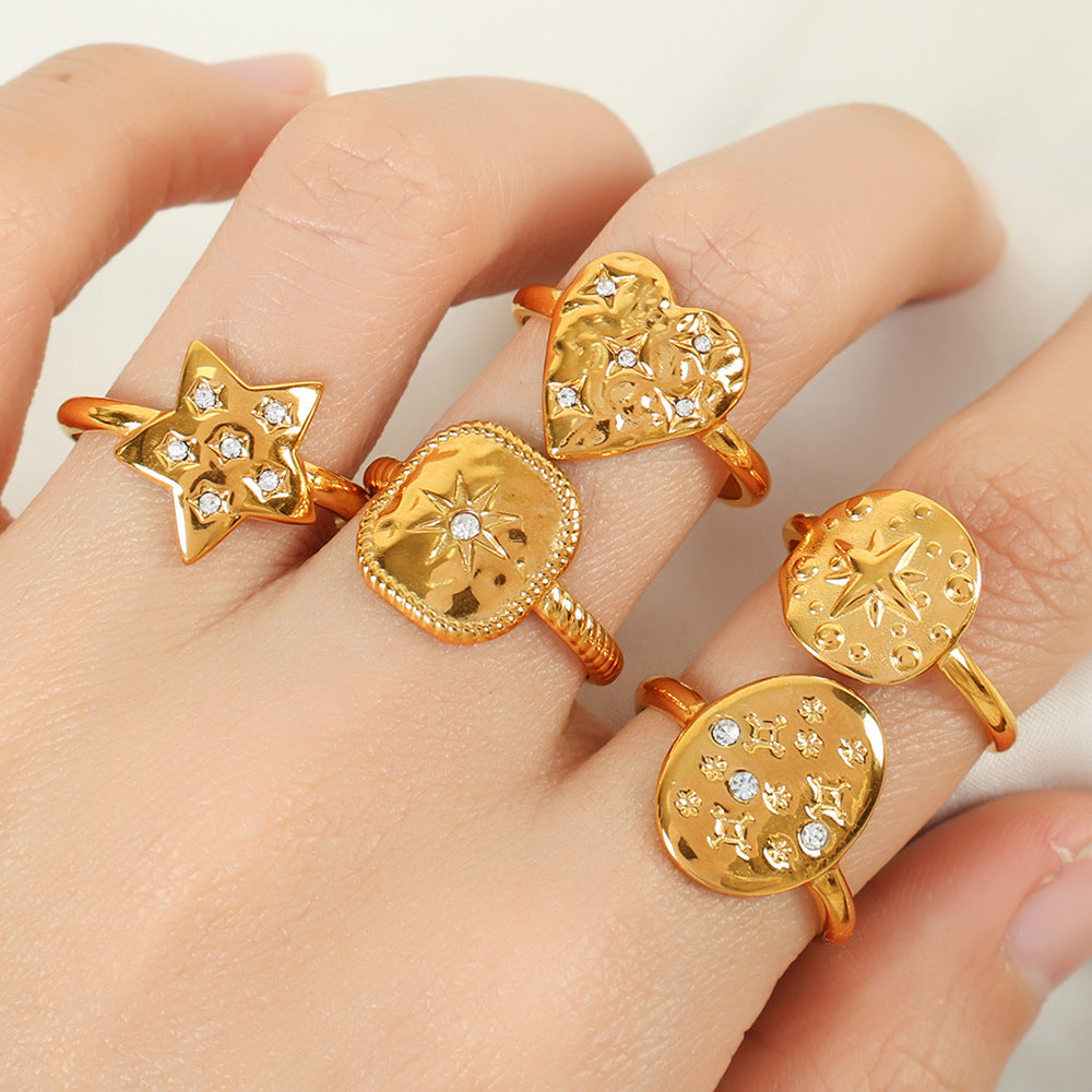 Wholesale luxury fashion niche fine throw geometric women' s ring geometric diamond titanium steel gold plated open ring