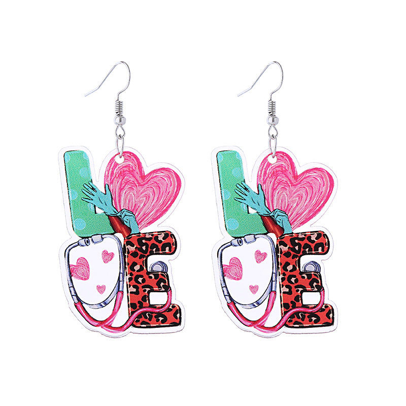 Wholesale Pink Valentine's Day Cute Cat Envelope Double Sided Acrylic Earrings