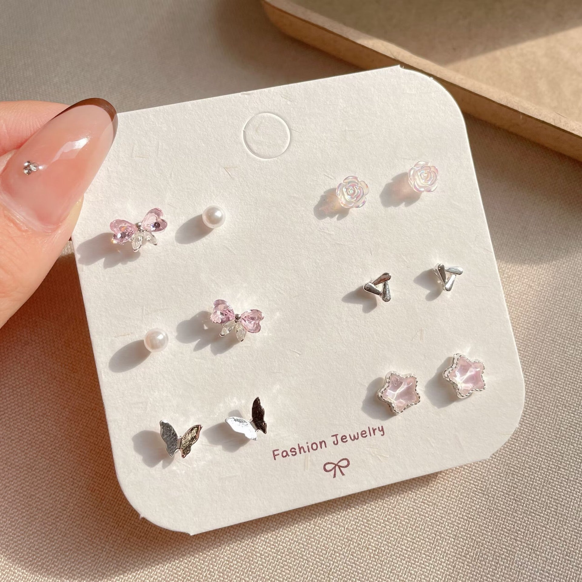 Wholesale Summer butterfly earrings set versatile exquisite zircon pink earrings