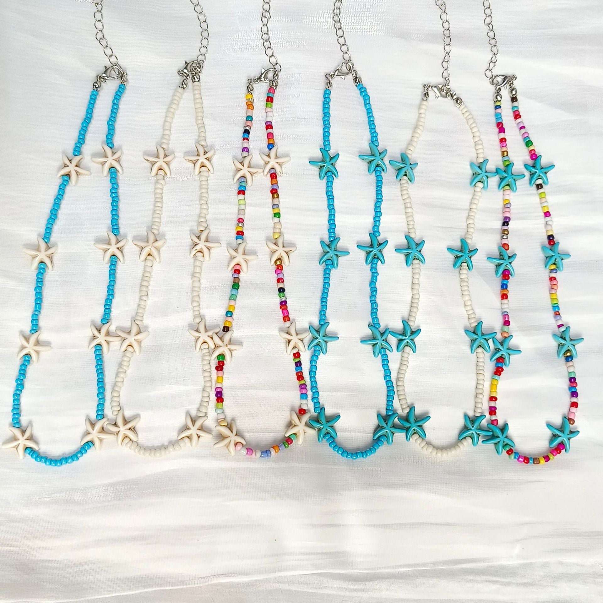 Wholesale  All-match Starfish Pendant Rice Beaded Necklace