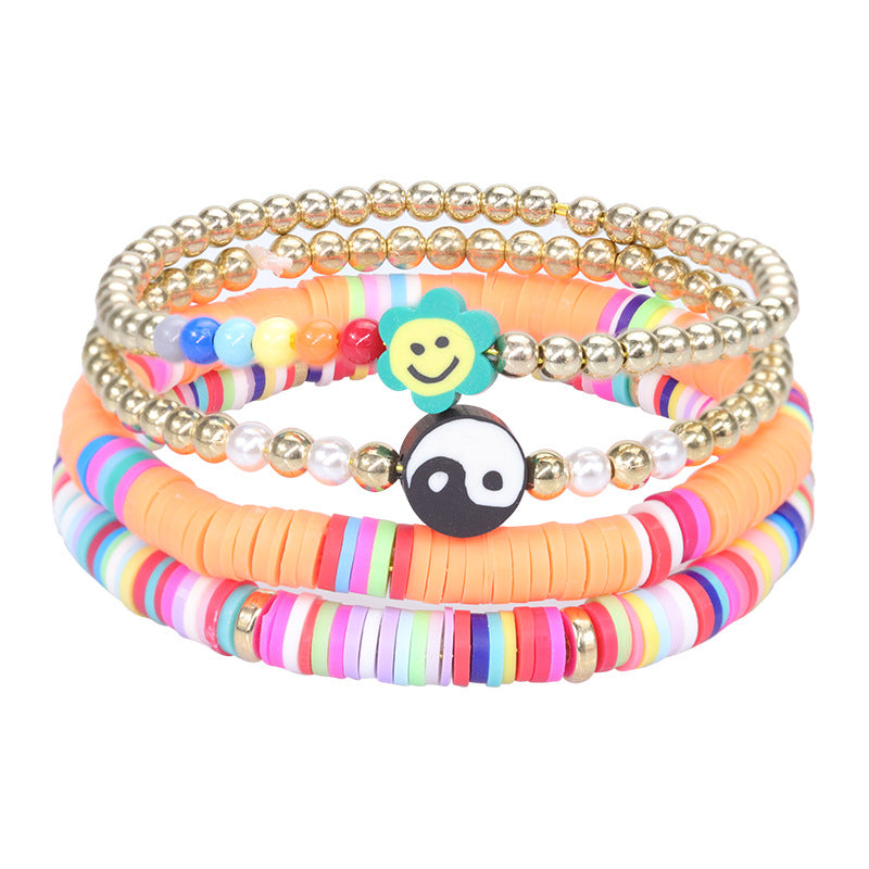 Wholesale Bohemian Style Colorful Polymer Clay Smiling Heart Shaped Pearl Bracelet Jewelry ACC-BT-YiYe005