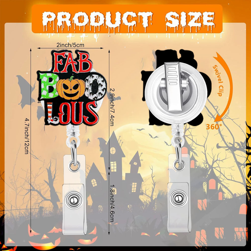 Wholesale Halloween Acrylic Printed Colorful Pumpkin Bat Easy Pull Badge Reels Keychains ACC-KC-XinDing005