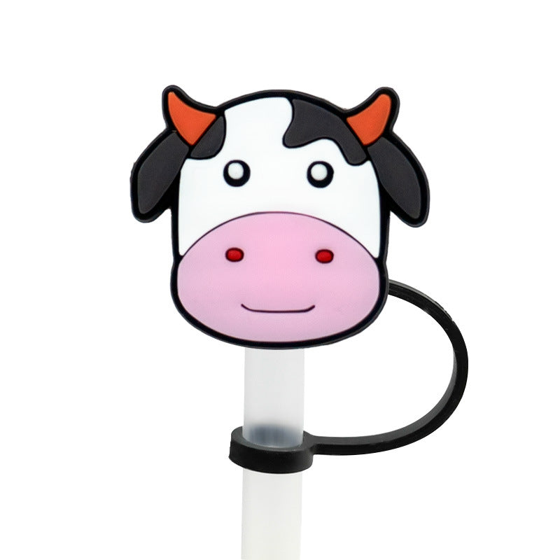 Wholesale 10PCS 7-8mm Cartoon Cow Milk Box Silicone Dustproof Straw Stopper Straw Tube Cap