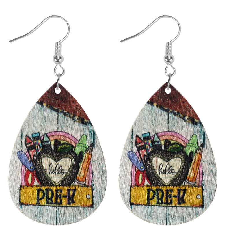 Wholesale School season teacher student drop-shaped wooden earrings