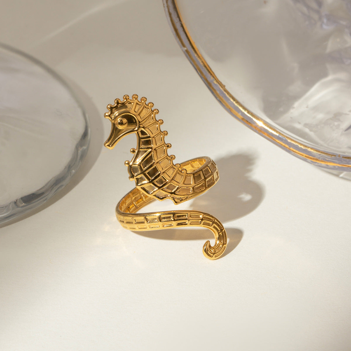 Wholesale 18k gold stainless steel seahorse opening ring