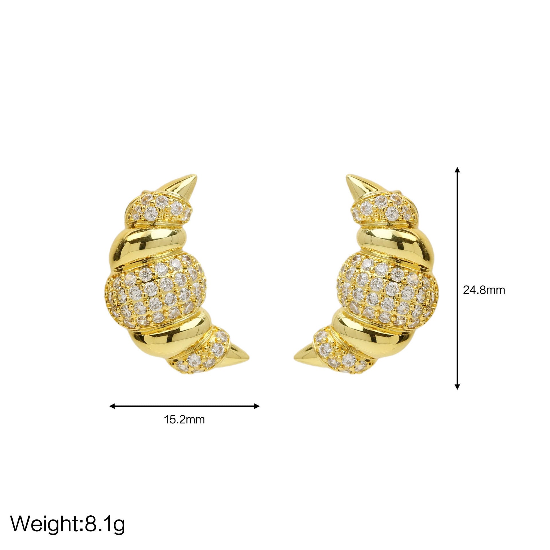 Wholesale 18K Gold Brass Zircon Croissant Croissant Superior Sense Earrings