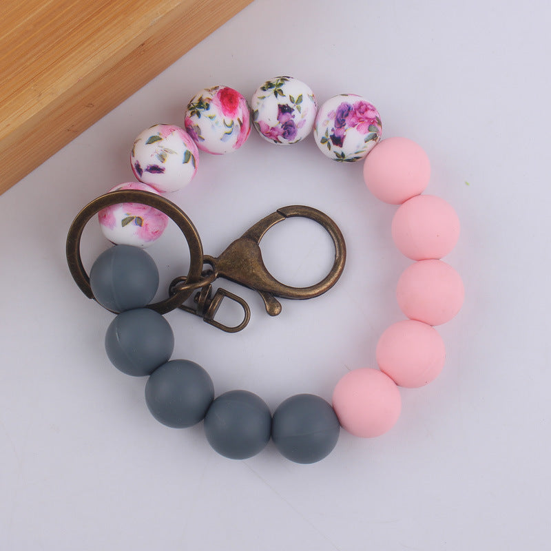 Wholesale Colorful Flower Print Beaded Wrist Keychain ACC-KC-GuangTian028