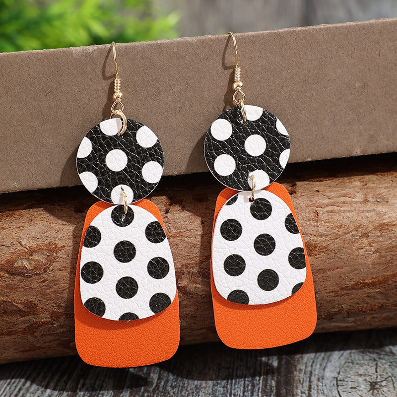 Wholesale Bohemian Geometric Color-Block Leather Earrings - Trendy Jewelry Accessory for Everyday Wear