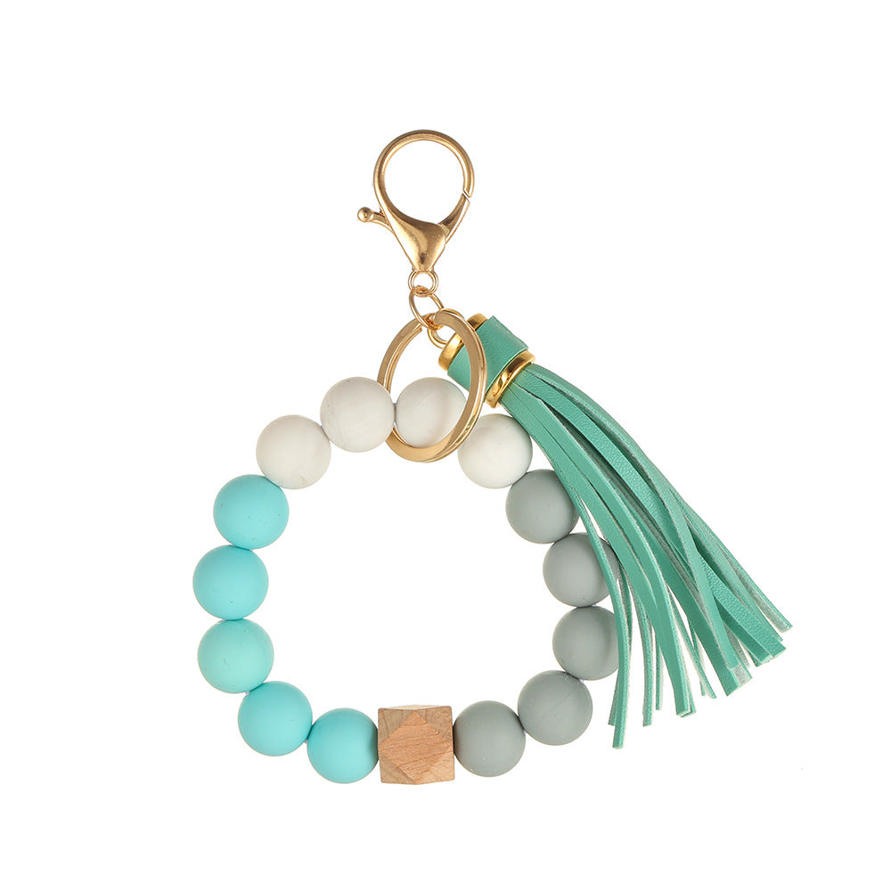 Wholesale Leopard Print Silicone Beaded Tassel Wrist Keychain