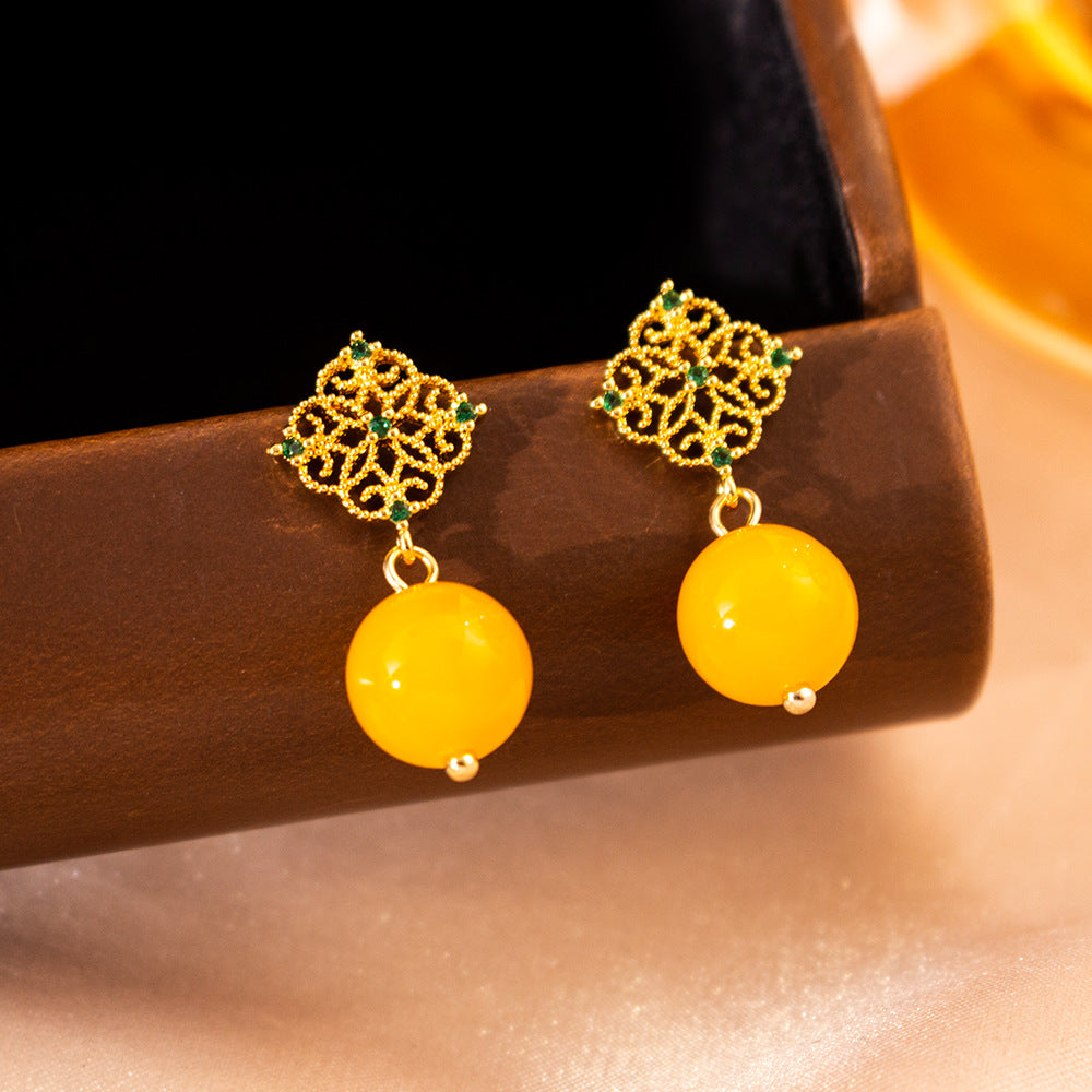 Wholesale Silver Needle  Hollow Zircon Agate Earrings
