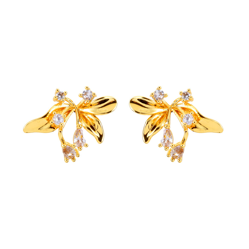 Wholesale Floral Zirconia Petal Earrings Elegant Fashion Jewelry Accessory for Boutique Resale