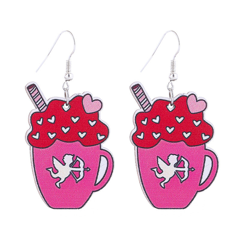 Wholesale  wooden Valentine's Day earrings  lips pink love xoxo letter earrings